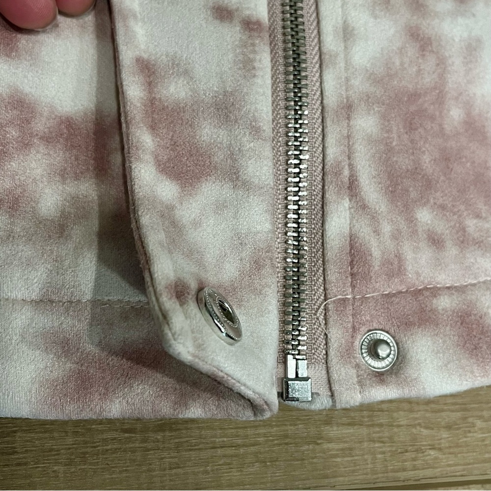 Bagatelle Pink Rose TieDye Asymmetrical Zip Faux Suede Moto Short Jacket XS Crop - Picture 9 of 16
